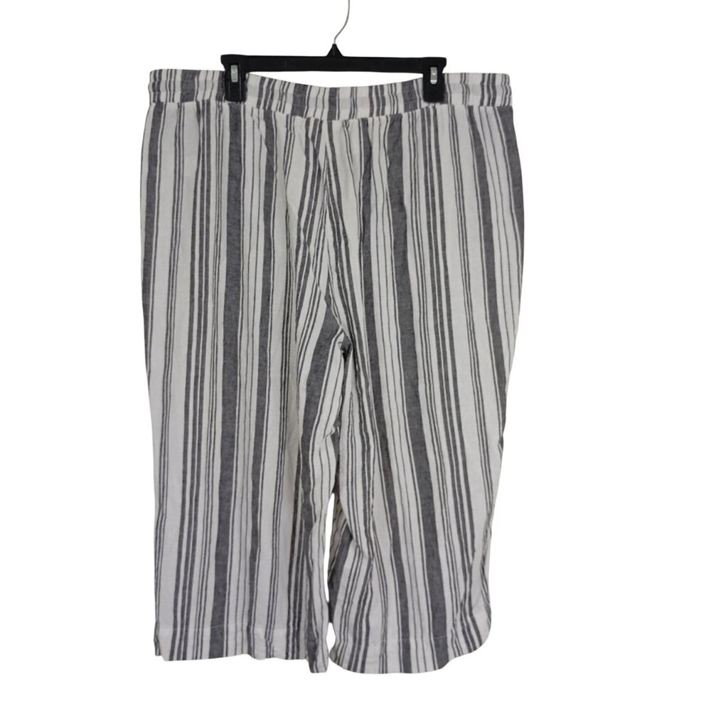 Land N Sea Cropped Pants Linen Blend  Size 2X Striped Drawstring Waist Women’s - Picture 5 of 8